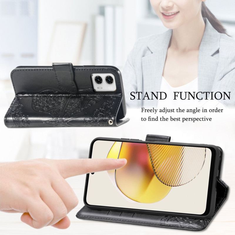 Capa Flip Para Moto G73 5G Borboleta Barroca