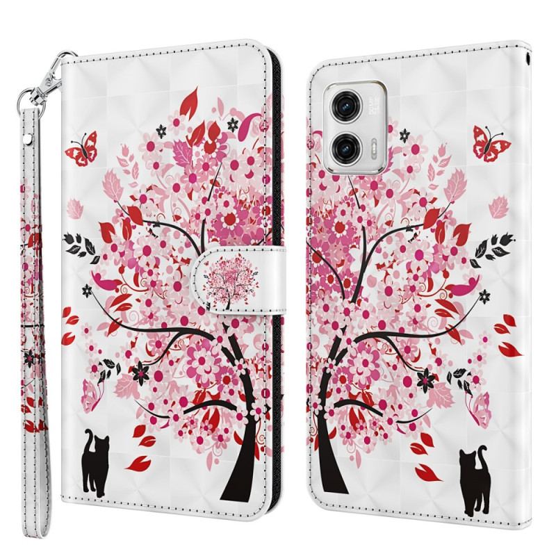 Capa Flip Para Moto G73 5G De Cordão Árvore Vermelha Com Alça