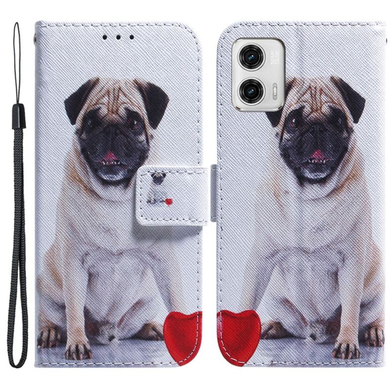 Capa Flip Para Moto G73 5G De Cordão Cão Pug Com Cordão