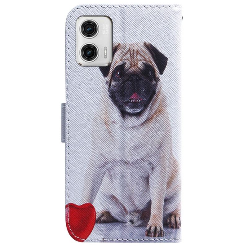 Capa Flip Para Moto G73 5G De Cordão Cão Pug Com Cordão