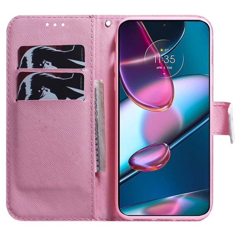 Capa Flip Para Moto G73 5G De Cordão Flor De Rosa Com Tiras