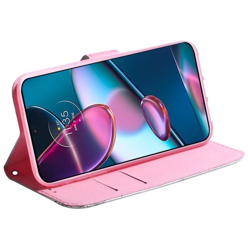Capa Flip Para Moto G73 5G De Cordão Flor De Rosa Com Tiras