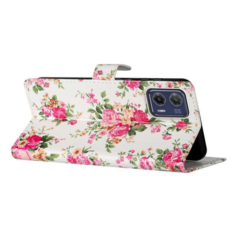 Capa Flip Para Moto G73 5G De Cordão Flores Da Liberdade Da Correia