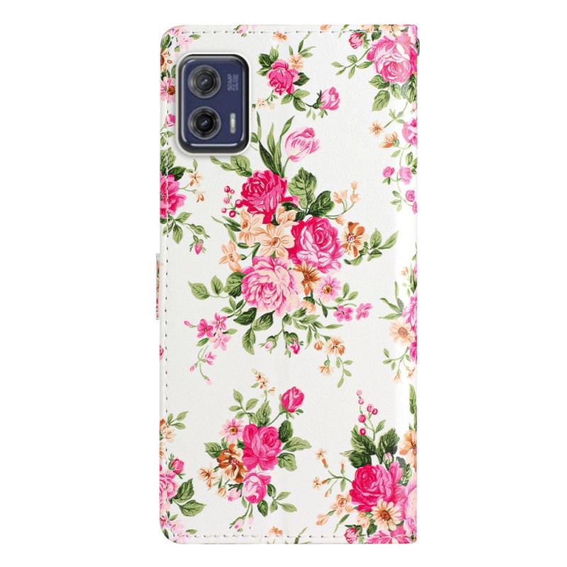Capa Flip Para Moto G73 5G De Cordão Flores Da Liberdade Da Correia