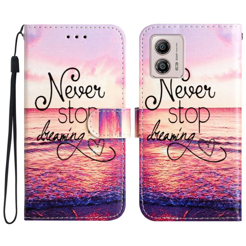 Capa Flip Para Moto G73 5G De Cordão Nunca Pare De Sonhar Com Strappy