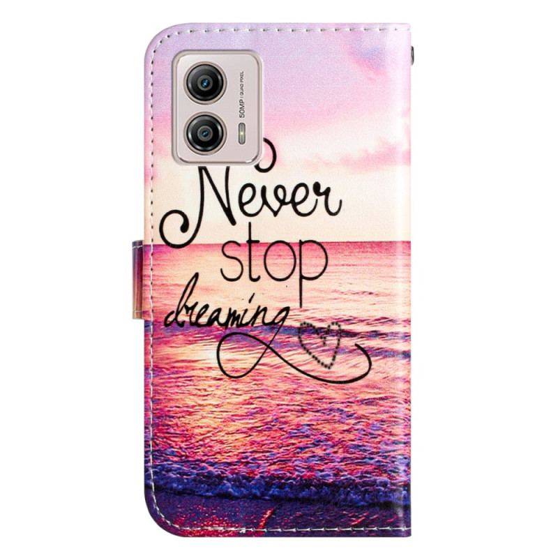 Capa Flip Para Moto G73 5G De Cordão Nunca Pare De Sonhar Com Strappy