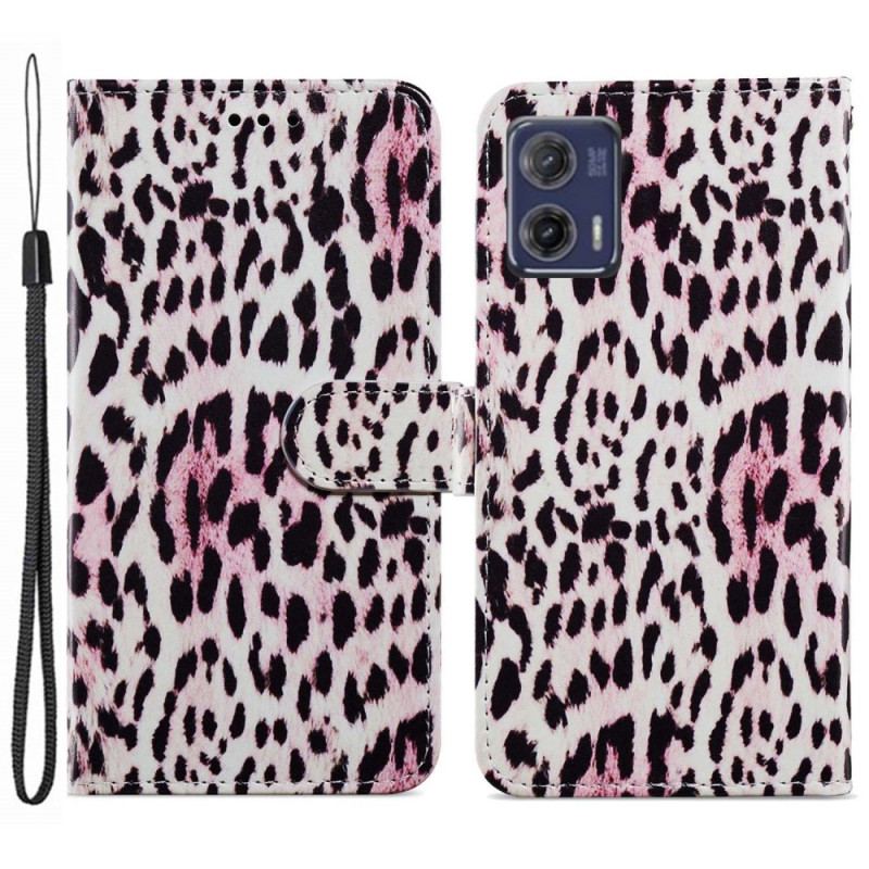 Capa Flip Para Moto G73 5G De Cordão Strappy Estilo Leopardo