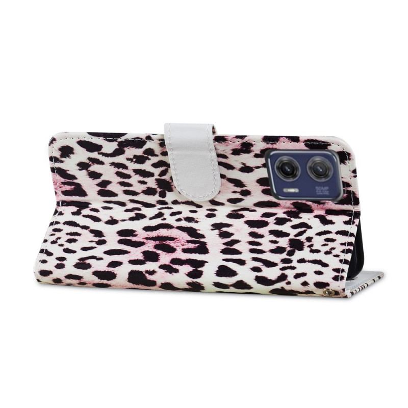 Capa Flip Para Moto G73 5G De Cordão Strappy Estilo Leopardo