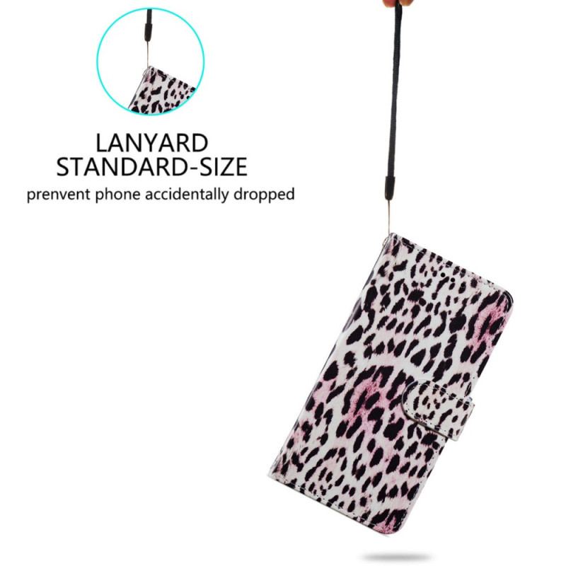 Capa Flip Para Moto G73 5G De Cordão Strappy Estilo Leopardo