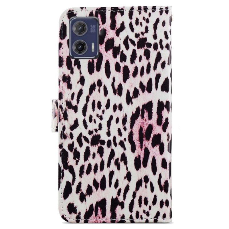 Capa Flip Para Moto G73 5G De Cordão Strappy Estilo Leopardo