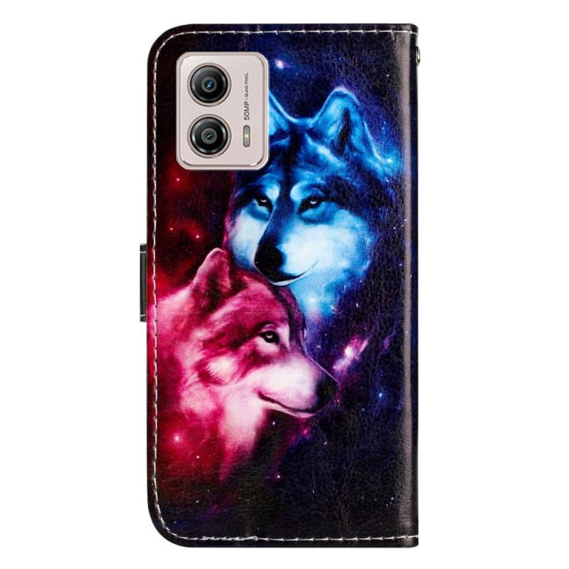 Capa Folio Para Moto G73 5G De Cordão Dois Lobos Em Tiras
