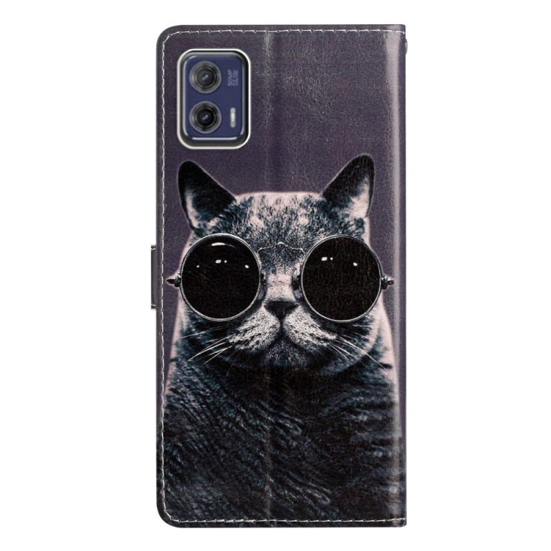 Capa Folio Para Moto G73 5G De Cordão Óculos De Tiras Gato