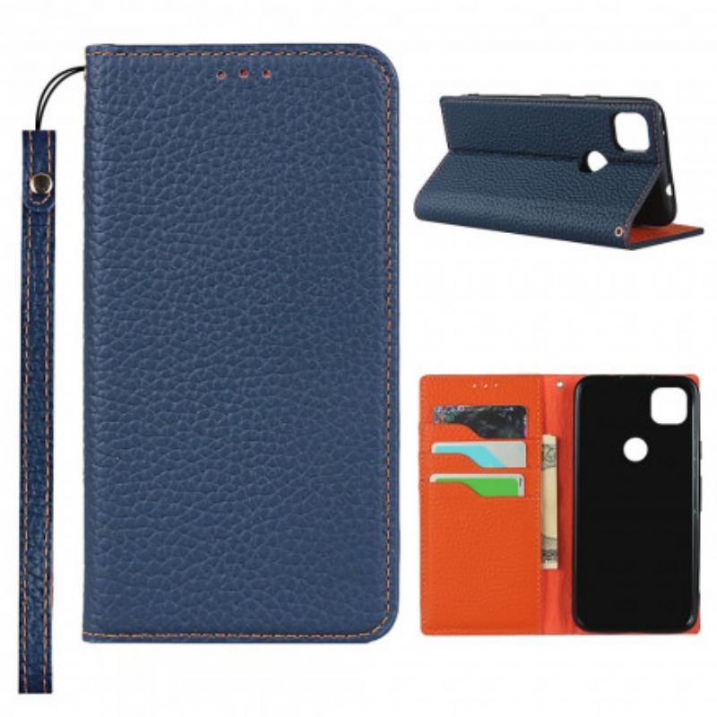 Capa De Celular Para Google Pixel 4A De Cordão Flip Correia De Couro Litchi Genuíno