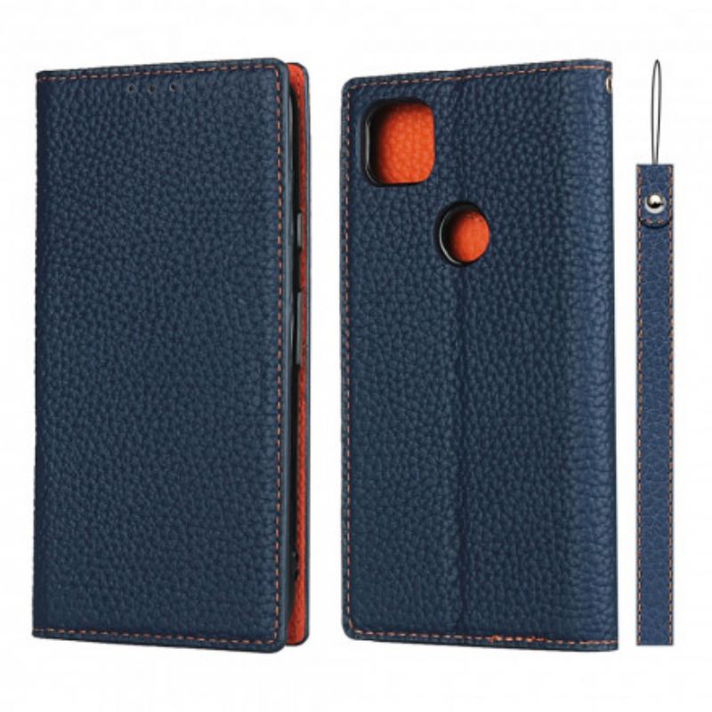 Capa De Celular Para Google Pixel 4A De Cordão Flip Correia De Couro Litchi Genuíno