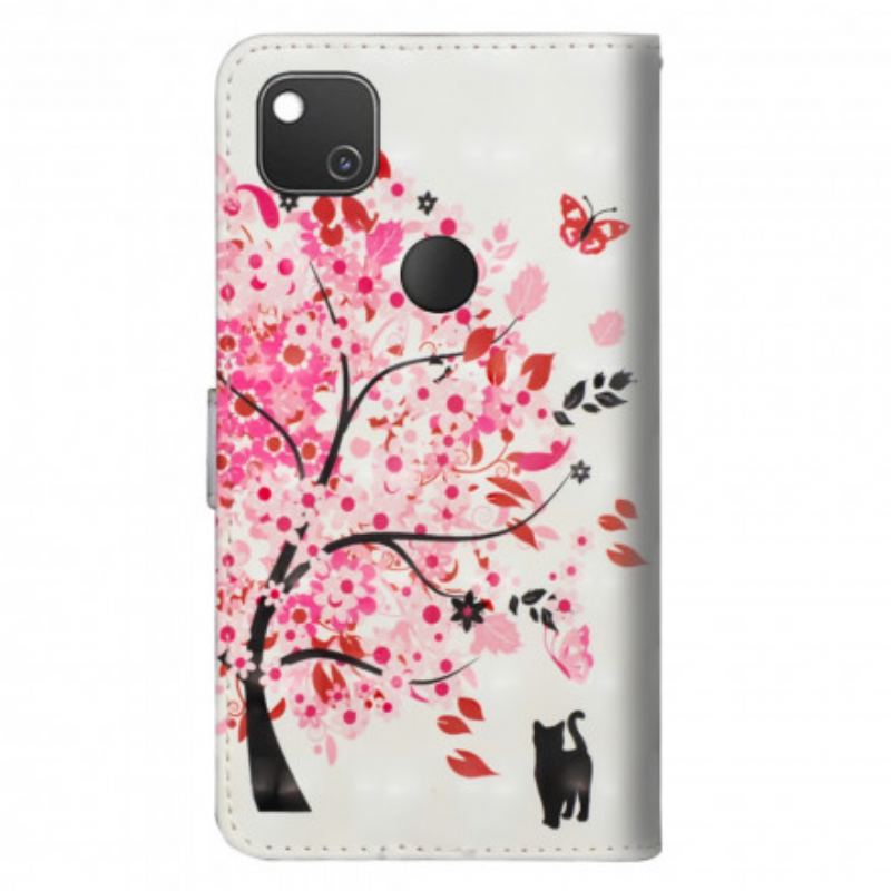 Capa De Couro Para Google Pixel 4A Árvore Rosa