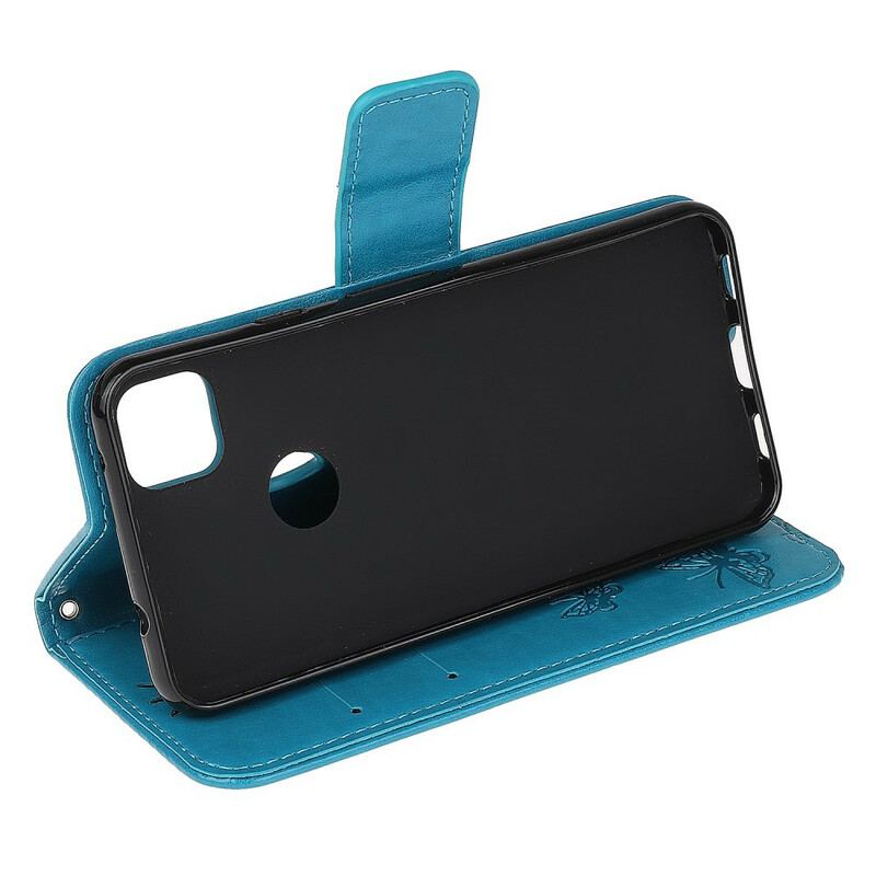 Capa De Couro Para Google Pixel 4A Borboletas E Flores
