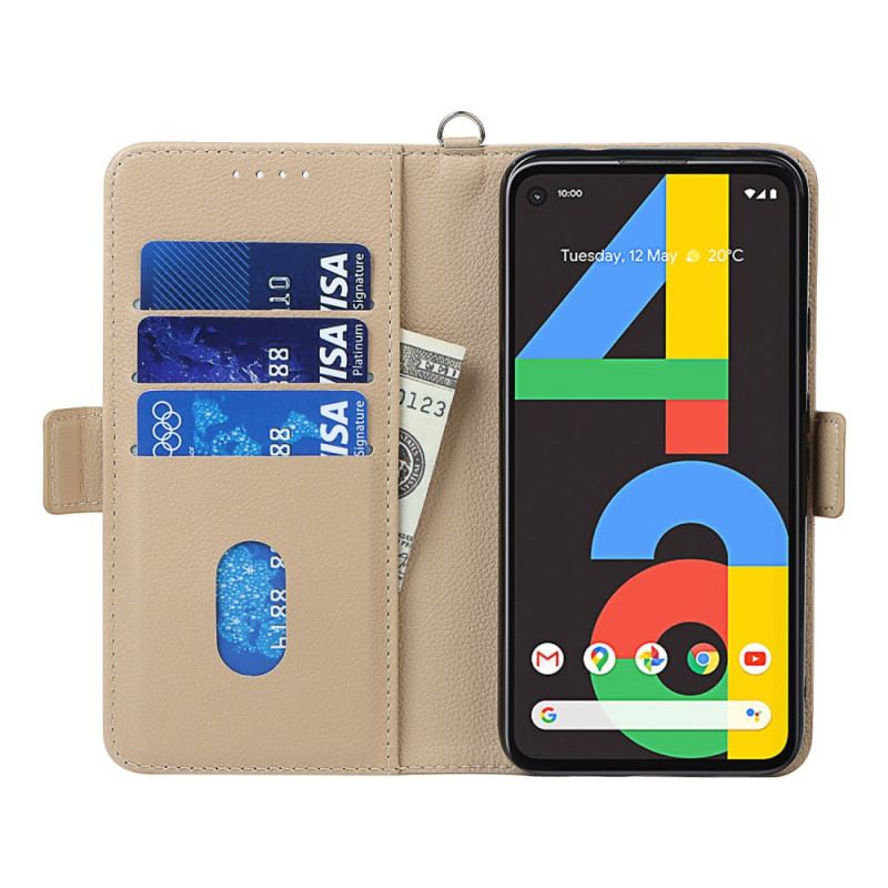 Capa De Couro Para Google Pixel 4A De Cordão Coração De Tiras