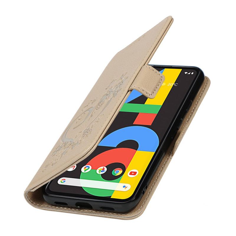 Capa De Couro Para Google Pixel 4A De Cordão Coração De Tiras