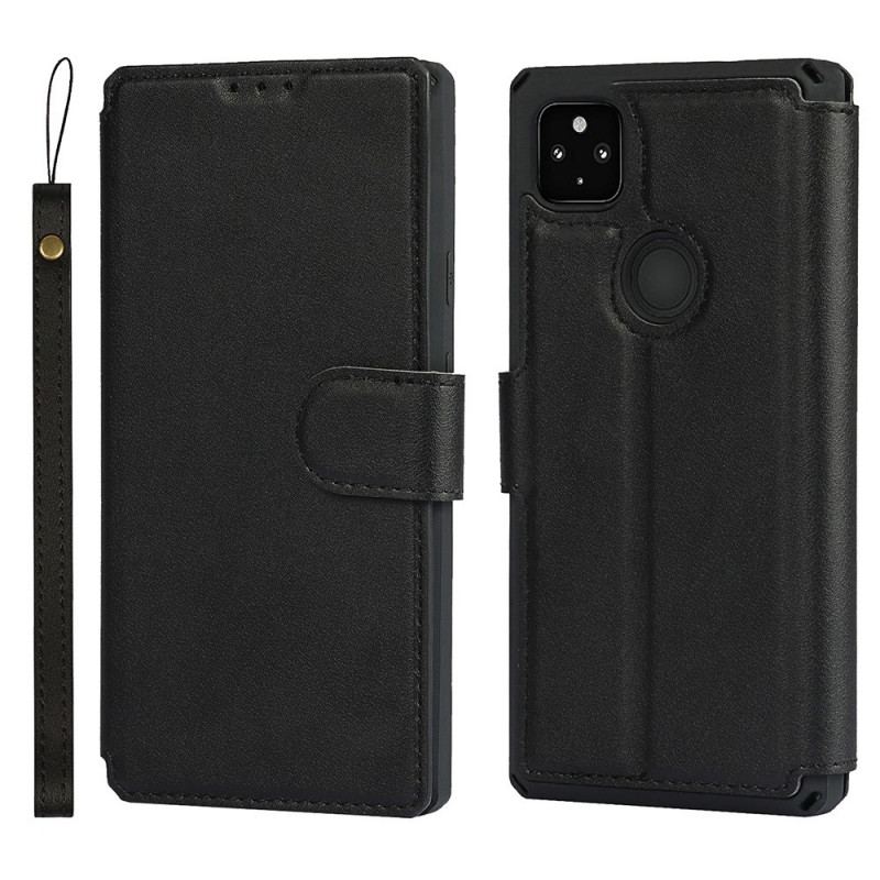 Capa De Couro Para Google Pixel 4A De Cordão Pulseira De Couro Falso