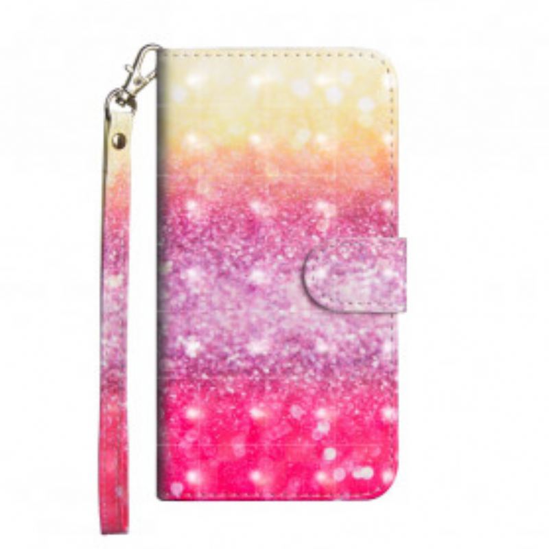Capa De Couro Para Google Pixel 4A Gradiente Glitter Magenta