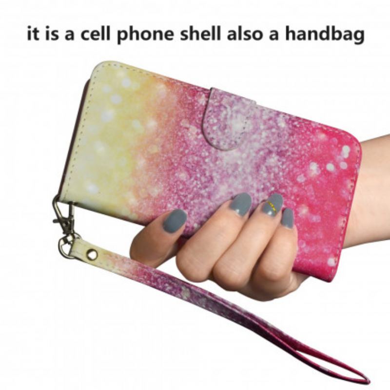 Capa De Couro Para Google Pixel 4A Gradiente Glitter Magenta
