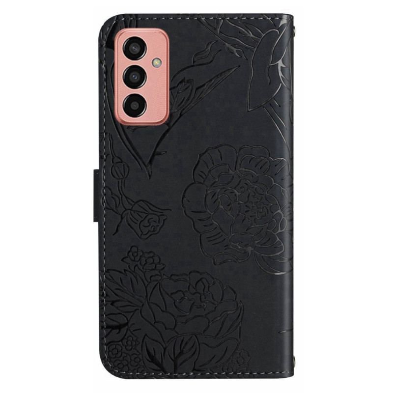 Capa De Couro Para Samsung Galaxy M13 Pingente De Borboleta E Alça De Ombro