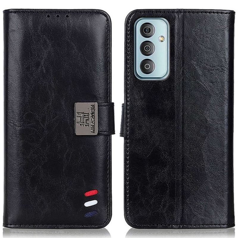 Capa Em Pele Para Samsung Galaxy M13 Fecho Prata Tricolor