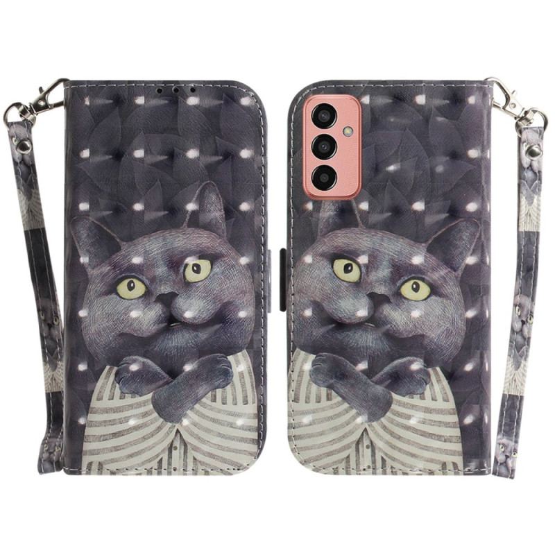Capa Em Pele Para Samsung Galaxy M13 Gato Com Cordão