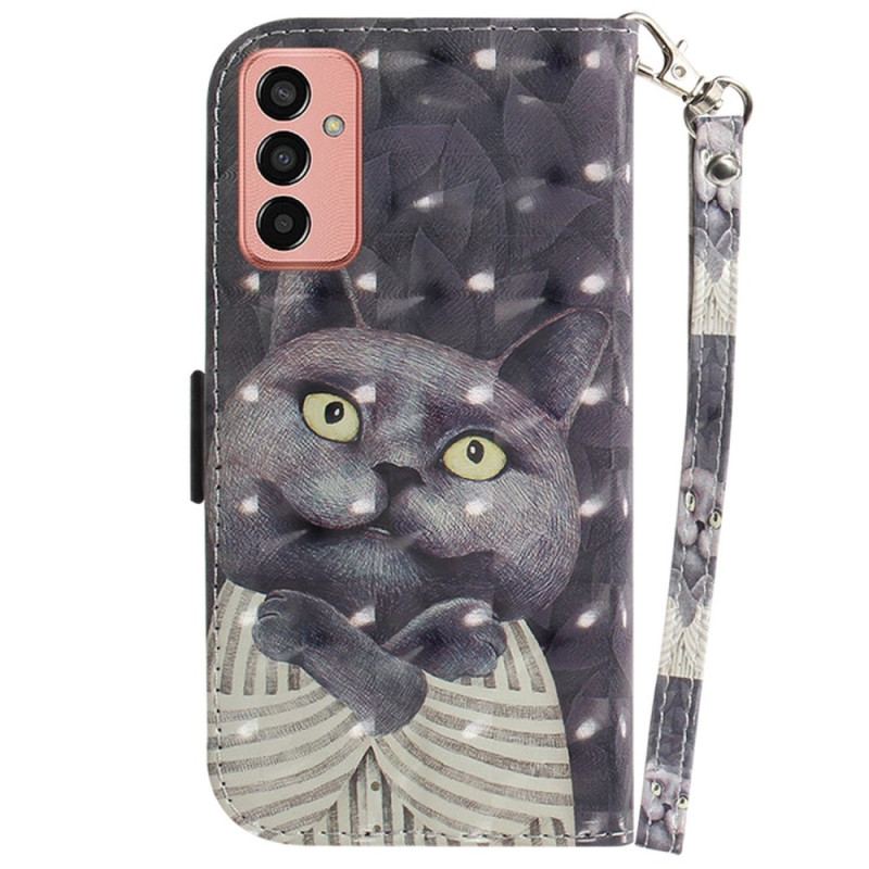 Capa Em Pele Para Samsung Galaxy M13 Gato Com Cordão