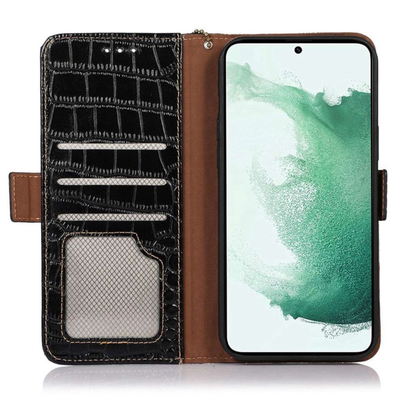 Capa Em Pele Para Samsung Galaxy M13 Rfid Estilo Crocodilo