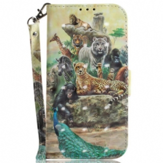 Capa Flip Para Samsung Galaxy M13 De Cordão Animais De Safári Tanga