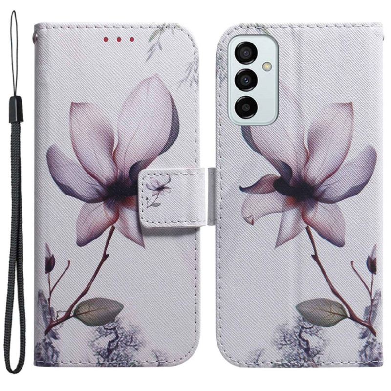 Capa Flip Para Samsung Galaxy M13 De Cordão Flor De Tiras Vintage