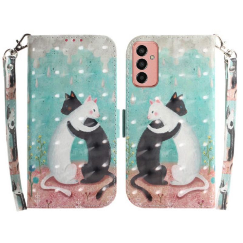 Capa Flip Para Samsung Galaxy M13 Gatos Dançantes Com Cordão