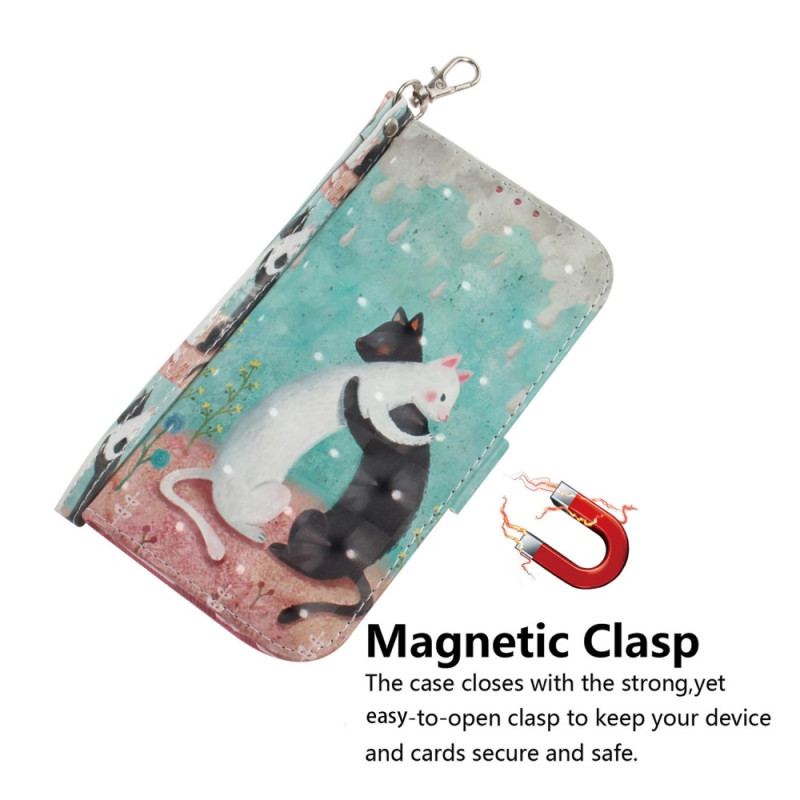 Capa Flip Para Samsung Galaxy M13 Gatos Dançantes Com Cordão