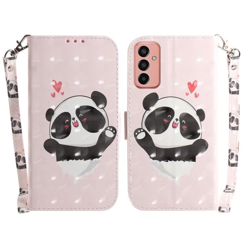 Capa Flip Para Samsung Galaxy M13 Panda Do Amor Com Cordão