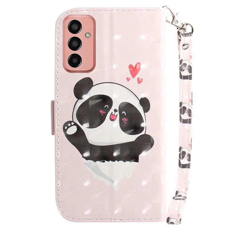 Capa Flip Para Samsung Galaxy M13 Panda Do Amor Com Cordão