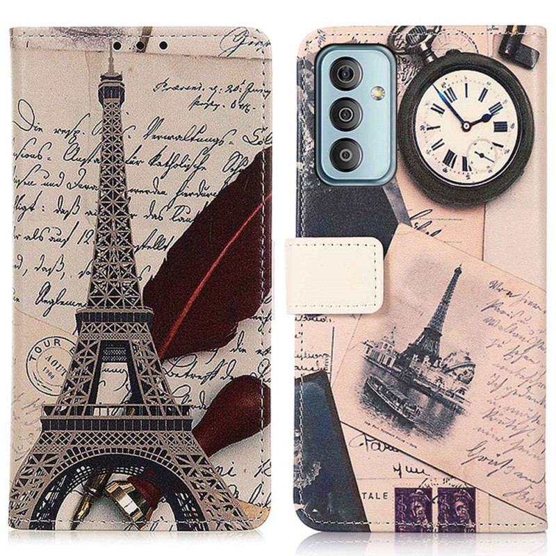 Capa Folio Para Samsung Galaxy M13 Torre Eiffel Do Poeta