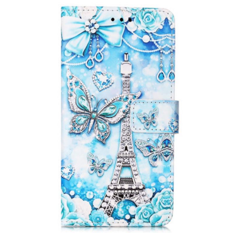 Capa De Couro Para Samsung Galaxy A54 5G Borboletas Da Torre Eiffel