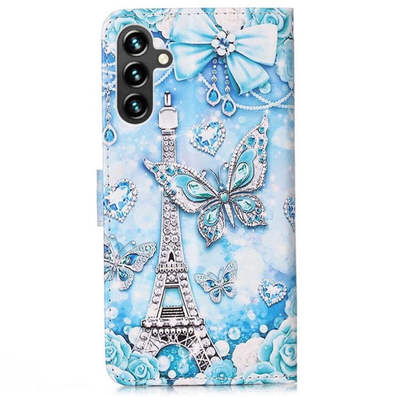 Capa De Couro Para Samsung Galaxy A54 5G Borboletas Da Torre Eiffel
