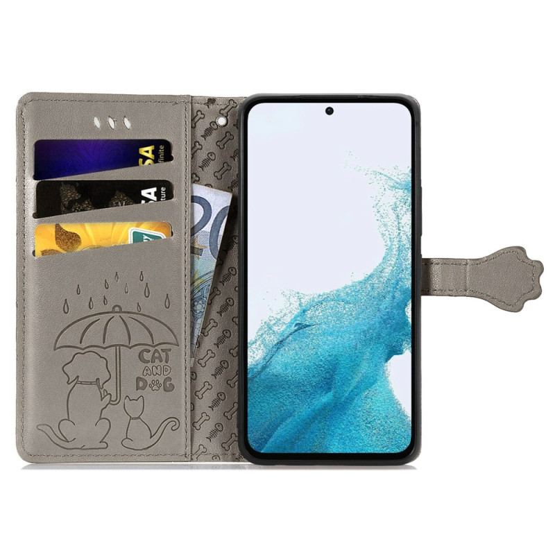 Capa De Couro Para Samsung Galaxy A54 5G De Cordão Animais Tanga
