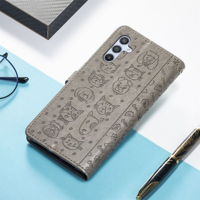 Capa De Couro Para Samsung Galaxy A54 5G De Cordão Animais Tanga