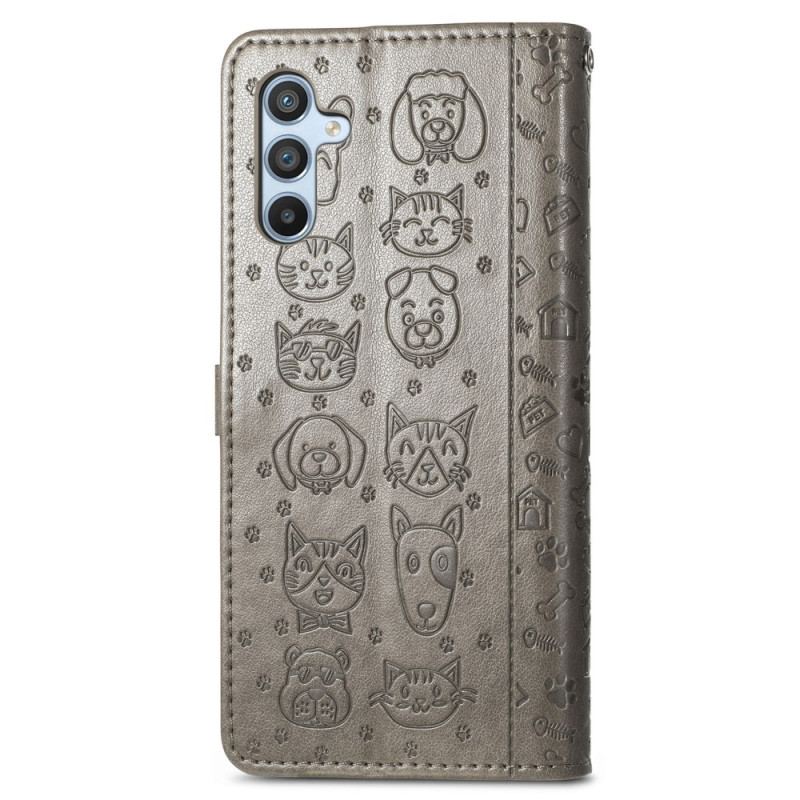 Capa De Couro Para Samsung Galaxy A54 5G De Cordão Animais Tanga