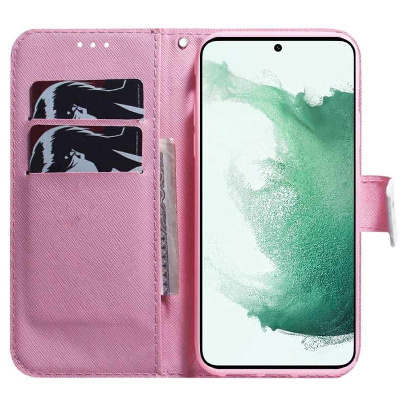 Capa Em Pele Para Samsung Galaxy A54 5G De Cordão Flor De Tiras Vintage