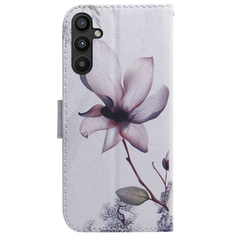 Capa Em Pele Para Samsung Galaxy A54 5G De Cordão Flor De Tiras Vintage