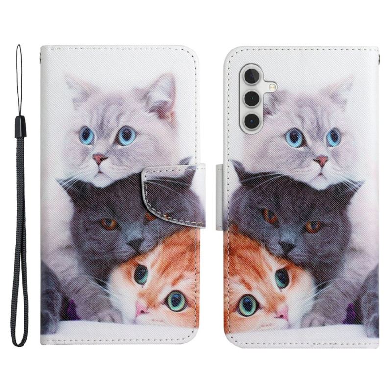 Capa Flip Para Samsung Galaxy A54 5G Contos De Gatos Com Cordão