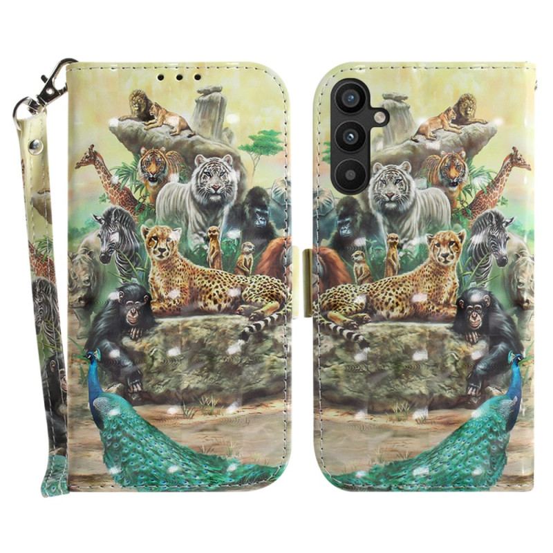 Capa Flip Para Samsung Galaxy A54 5G De Cordão Animais De Safári Tanga