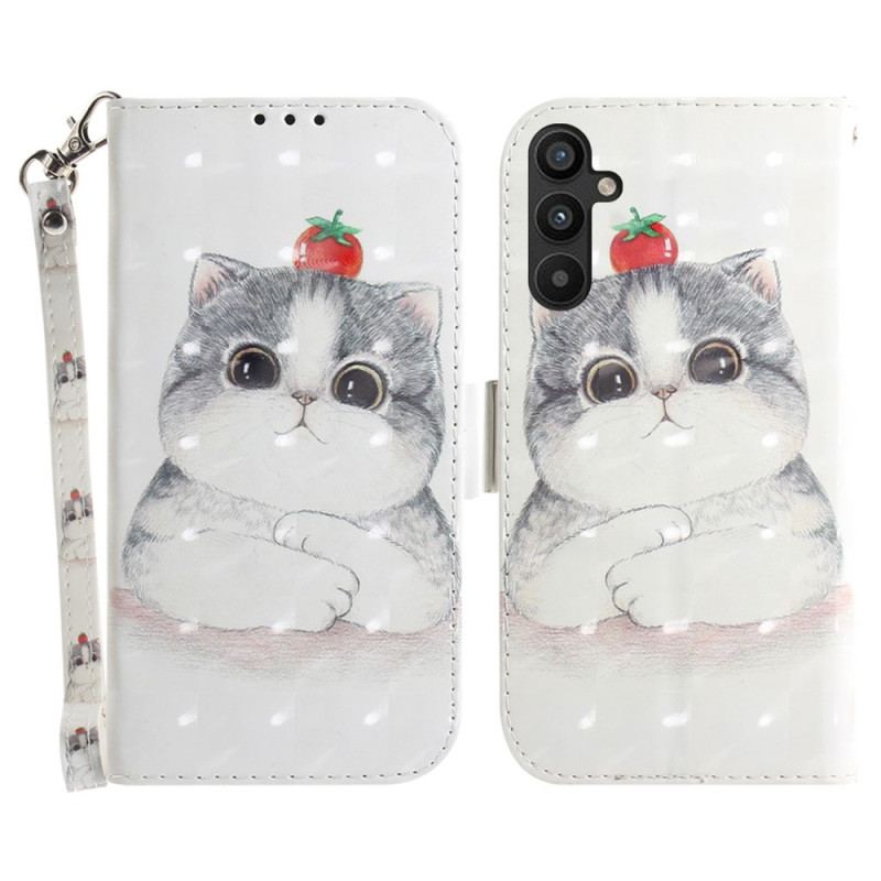 Capa Flip Para Samsung Galaxy A54 5G De Cordão Engraçado Gato Tanga