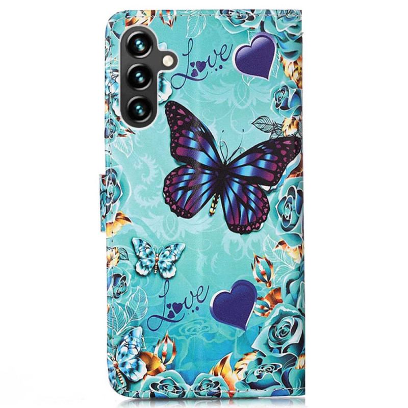 Capa Flip Para Samsung Galaxy A54 5G De Cordão Tanga Borboletas Coloridas