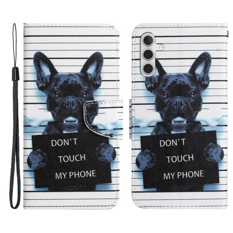 Capa Folio Para Samsung Galaxy A54 5G De Cordão Cachorro Não Toque Com Cordão