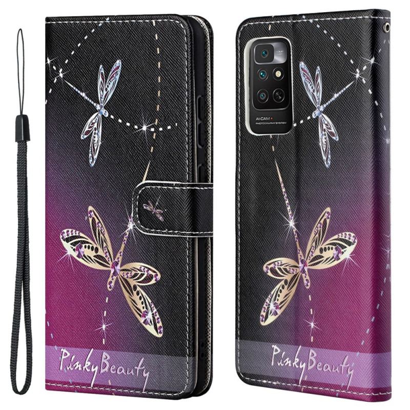 Capa De Couro Para Xiaomi Redmi Note 11 / 11S De Cordão Libélulas Strappy